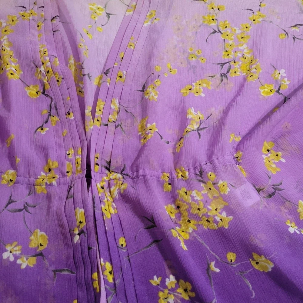 Apt 9 Sheer Kimono Top Womens Medium Purple Ombre Floral Relaxed Feminine